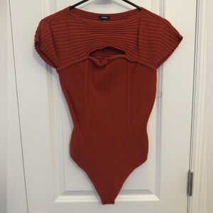 Express Ribbed Cutout Bodysuit in Rust